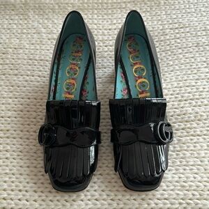 Gucci Marmont Loafers Patent Black Leather Size EU 39